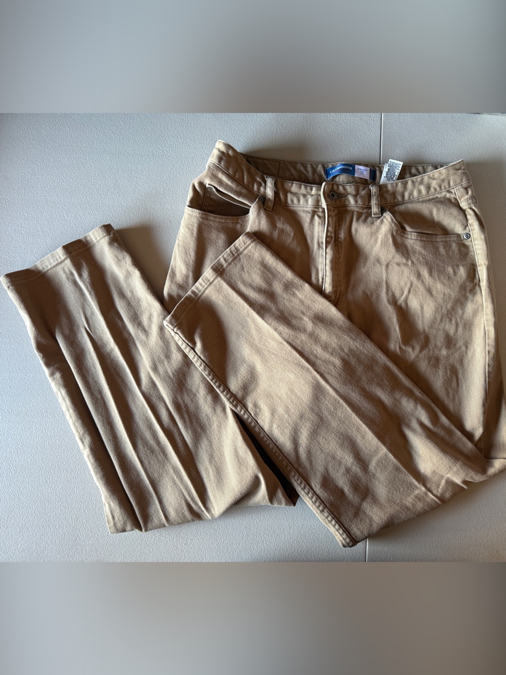 Liz Claiborne Tan Khaki Straight Leg 100% Cotton Pants Size 14